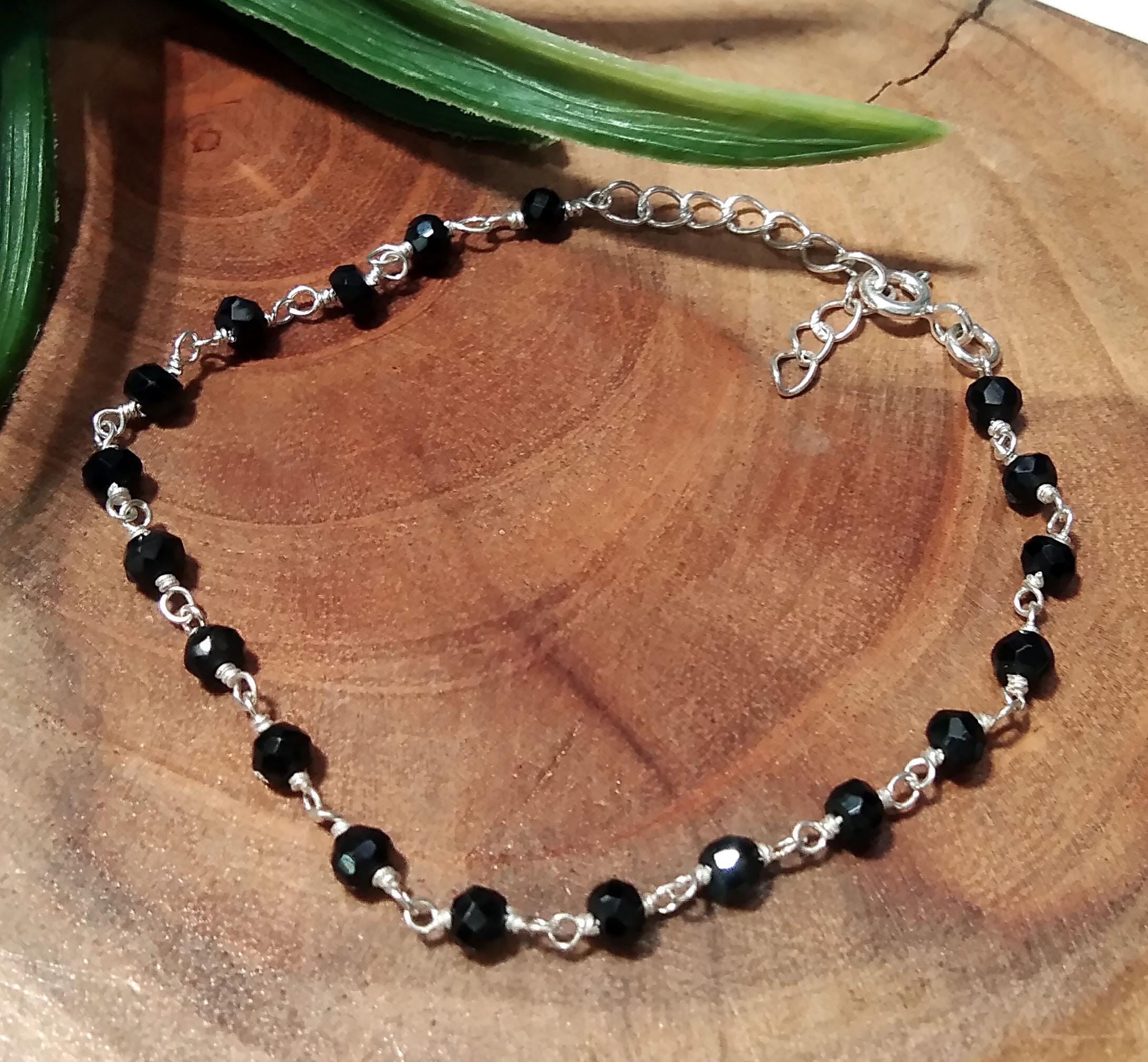Natural Black Onyx Faceted Gemstone Bracelet, 925 Starling Silver Chain Stone Beads Bracelet Wedding Bracelet Gift Valentine day Bracelet